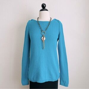 LOFT Turquoise Waffle Knit Sweater with Buttons